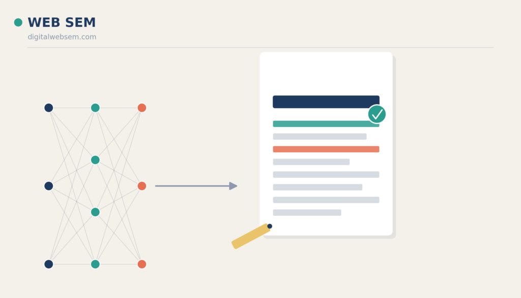 Diagram showing AI drafting flowing into a document that is then human-edited and verified, symbolizing an AI-assisted, human-reviewed content workflow